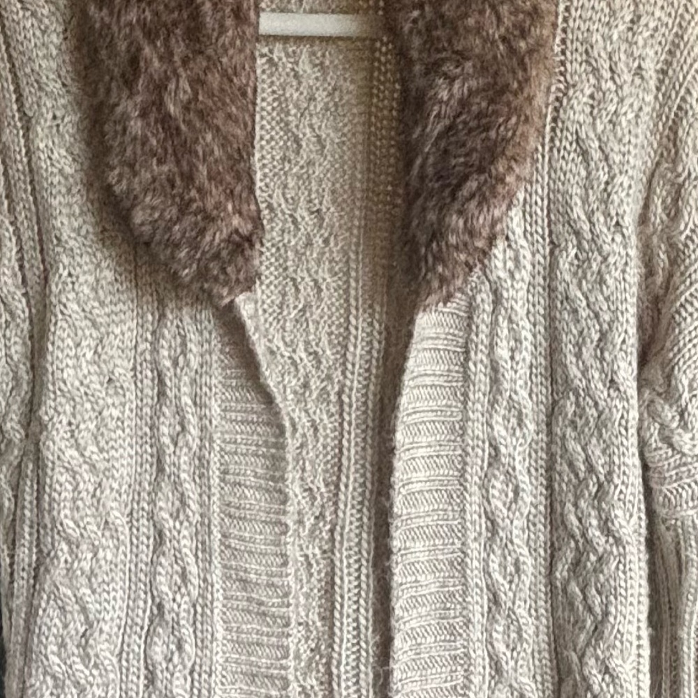 Cynthia Rowley Wool Alpaca Blend Cardigan With Faux Fur Neck Size L - Picture 5 of 5